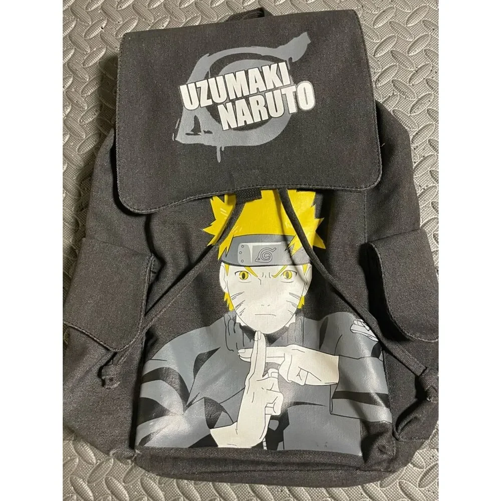 Uzumaki Naruto Graphic Canvas Flap Backpack - Black & Yellow